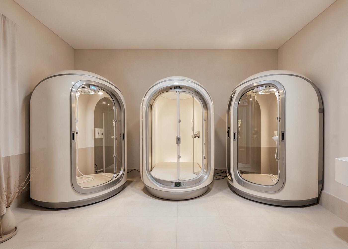 Three hyperbaric chambers in the Cellebration Sunny Isles suite